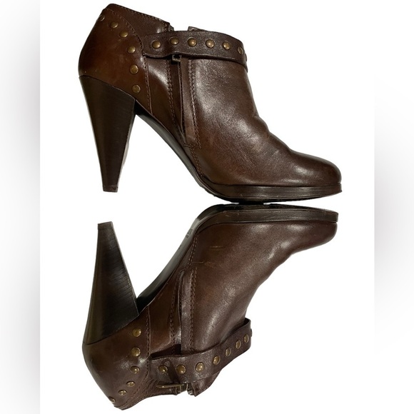 J. Crew Brown Leather Wooden Heeled Booties Size 8.5 Gorgeous EUC! - Picture 3 of 9